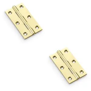 2 PACK - PAIR Solid Brass Cabinet Butt Hinge - 75mm - Polished Brass Premium Cupboard