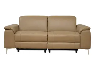 3 Seater Electric Reclining Sofa With Wireless Charger and Adjustable Headrests in Beige Leather - Solero