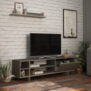 Decortie Stockton Modern TV Unit with Storage Wall Shelf 65" TVs Retro Grey Mocha Grey 160cm Wide