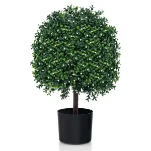 Costway Artificial Boxwood Topiary Ball Tree Faux Bushes Ball Plants w/ UV Rated Leaves