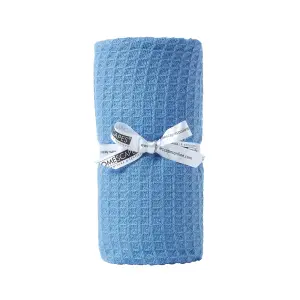 Homescapes Organic Cotton Waffle Baby Blanket Blue, 125 x 150 cm