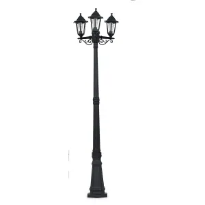 ValueLights Mayfair Traditional Victorian Style 1.95m Black 3 Way IP44 Outdoor Garden Lamp Post Light with LED Bulb