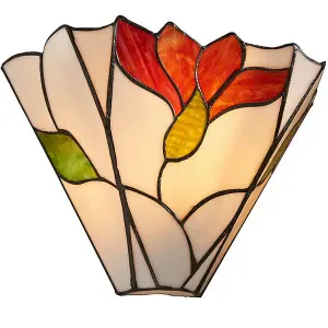 Tiffany Glass Floral Design Wall Light - Dark Bronze Effect - Dimmable LED Lamp