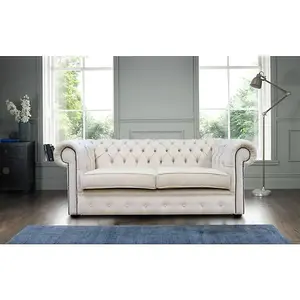 Chesterfield Handmade 3 Seater Sofa Settee Pimlico Cream Fabric In Classic Style