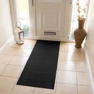 JVL Eden Machine Washable Latex Backed Runner Doormat, 57x150cm, Black