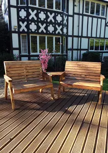 Twin 2 Seater Bench Set Quality, Wooden Garden Furniture - W264 x D90 x H98 - Fully Assembled