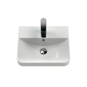 Wall Hung 1 Door Vanity Unit with Ceramic Sink - 400mm - Gloss White