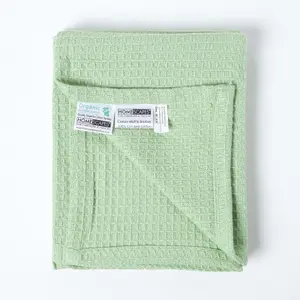 Homescapes Organic Cotton Waffle Baby Blanket Sage Green, 125 x 150 cm