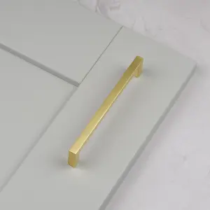 160mm Satin Brass Cabinet Handle Square Gold Kitchen Cupboard Door Drawer Pull Bathroom Bedroom Wardrobe Furniture Replacement