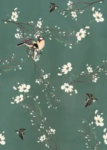 Art For the Home Birds & Blossom Dark Green Print To Order Fixed Size Mural