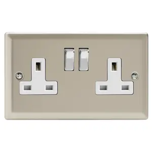 Varilight 2-Gang 13A Double Pole Switched Socket Satin