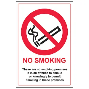 Prohibition No Smoking Premises Sign - Adhesive Vinyl - 300x400mm (x3)