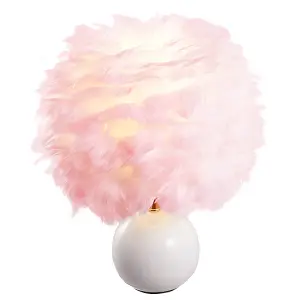 E27 Modern Apricot Pink Feather Lampshade Table Lamp Fixture Decor - Warm Light