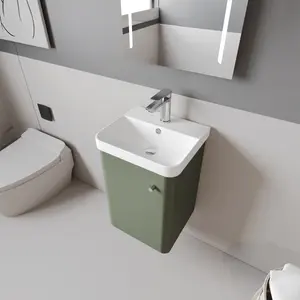 Wall Hung 1 Door Vanity Unit with Ceramic Sink - 400mm - Satin Green