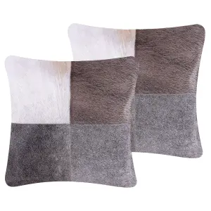 Set of 2 Cushions NELLAD Leather 45 x 45 cm Patchwork Grey