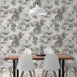 GDUK Geometric Leaf Melun Textured Wallpaper, Grey Gold