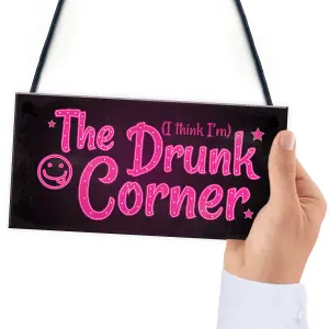 Red Ocean The Drunk Corner Shabby Chic Hanging Plaque Vodka Home Bar Pub Man Cave Garden Sign