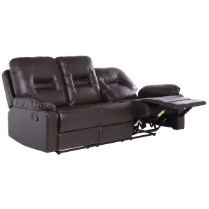 3 Seater Faux Leather Manual Recliner Sofa Brown BERGEN