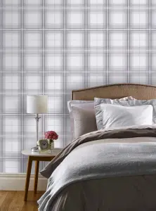 Arthouse Woven Check Grey/White Wallpaper