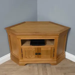 Elm Home and Garden Quality Oak Corner TV Media Unit 2 Door Cupboard Fully Assembled