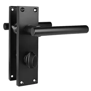 Z742 T Bar Matt Black Door Handles, Modern Lever on Bathroom Backplate, Pair - Handlestore