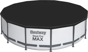 Bestway 14ft Steel Pro Max Round Frame Swimming Pool With Filter Pump Grey Family Kids