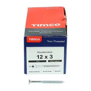 TIMCO Twin-Threaded Countersunk Silver Woodscrews - 12 x 3 (200pcs)