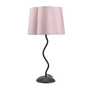 ValueLights Wiggle Black Metal Single Stem Table Lamp with Blush Pink Velvet Scallop Lamp Shade and LED Bulb