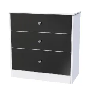 Taunton 3 Drawer Deep Chest in Black Gloss & White (Ready Assembled)