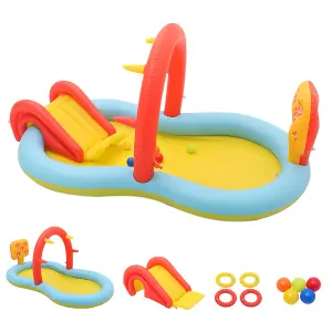 Livingandhome Inflatable Ring Ball Toss Play Center Wading Pool with Slide