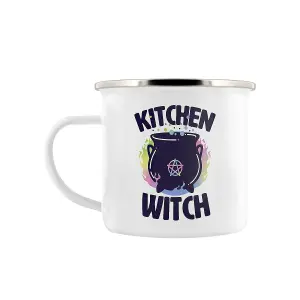 Grindstore Kitchen Witch Enamelled Mug White/Navy (One Size)