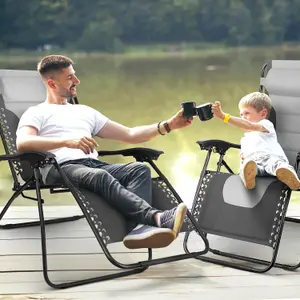 KEPLIN Set of 2 Light and Dark Grey Heavy Duty Textoline Zero Gravity Chairs for Garden Light Reclining Patio Sun Loungers