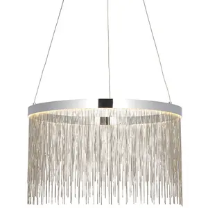 Circular Ceiling Pendant Light Fitting - Chrome Plate & Silver Waterfall Chains