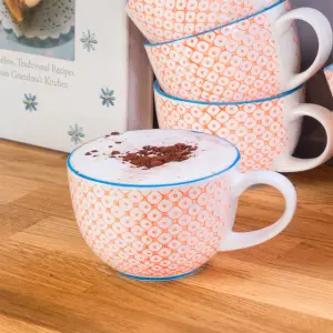 Nicola Spring Hand-Printed Cappuccino Cup - Japanese Style Porcelain Tea Coffee Crockery Cups - 250ml - Orange