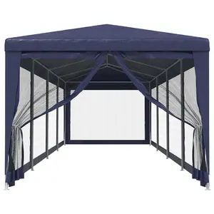 Berkfield Party Tent with 10 Mesh Sidewalls Blue 3x12 m HDPE