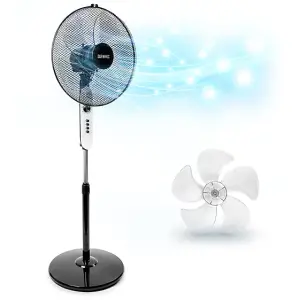 Duronic FN45 Pedestal Fan 16" with 3 Speeds and Timer, Floor Standing Fan with Oscillation, Tilt, Adjustable Height, 30W (white)