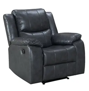 Recliner Manual Chair in Grey Faux Leather