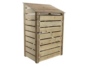 Slatted wooden log store with door W-119cm, H-180cm, D-88cm - natural (light green) finish