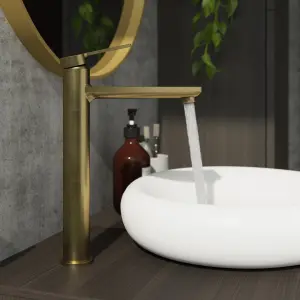 GoodHome Akita Tall Satin Brass effect Round Basin Mixer Tap