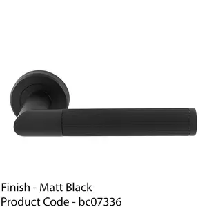 Premium Reeded Lined Door Handle Set - Matt Black Designer Lever Round Rose