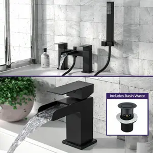 Nes Home Designer Basin Mono Mixer Tap, Bath filler with Handset Matt Black Set