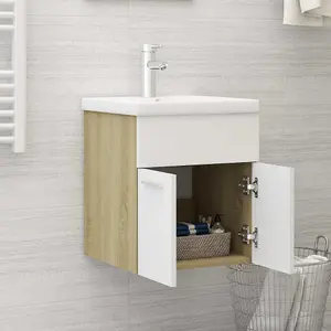 Berkfield Sink Cabinet White and Sonoma Oak 41x38.5x46 cm Engineered Wood