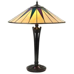 Tiffany Glass Table Lamp Light Black Iridescent & Rich Cream Round Shade i00184