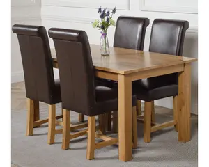 Oslo 150 x 90 cm Medium Oak Dining Table and 4 Chairs Dining Set with Washington Brown Leather Chairs