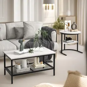 Bastidas 2 Piece Nest of Tables Coffee End Side Table Living Room Black/White