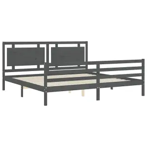 Berkfield Bed Frame with Headboard Grey 200x200 cm Solid Wood