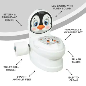 Kids Potty Training Toilet Seat with Flush Sound & Light Portable Easy Clean Removable Pot & Seat