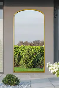 MirrorOutlet - The Angustus - Gold Metal Framed Arched Garden Wall Mirror 67"x33" (170x85 cm)