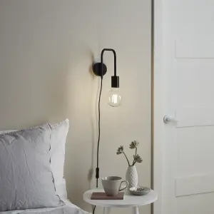 GoodHome Ghlin Industrial Matt Black Plug-in Wall light