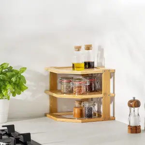 MantraRaj 3 Tier Bamboo Corner Shelf Kitchen Cupboard Storage Organiser Stacking Shelf